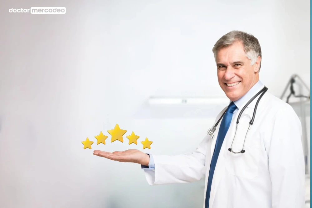 Reseñas y valoraciones con estrellas de un consultorio médico en línea