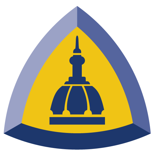 Logotipo de Johns Hopkins: la cúpula del hospital en azul marino sobre un escudo amarillo